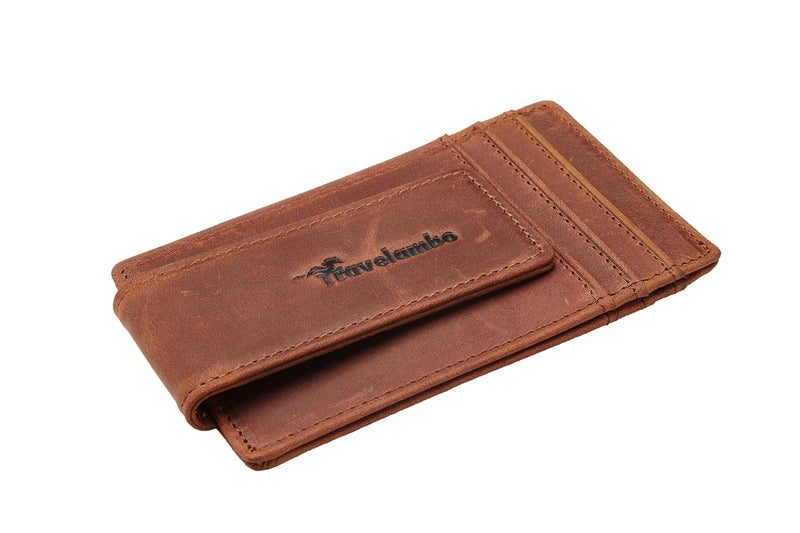 Travelambo Money Clip Front Pocket Wallet Slim Minimalist Wallet RFID Blocking (Matte Deep Brown) - Image 5